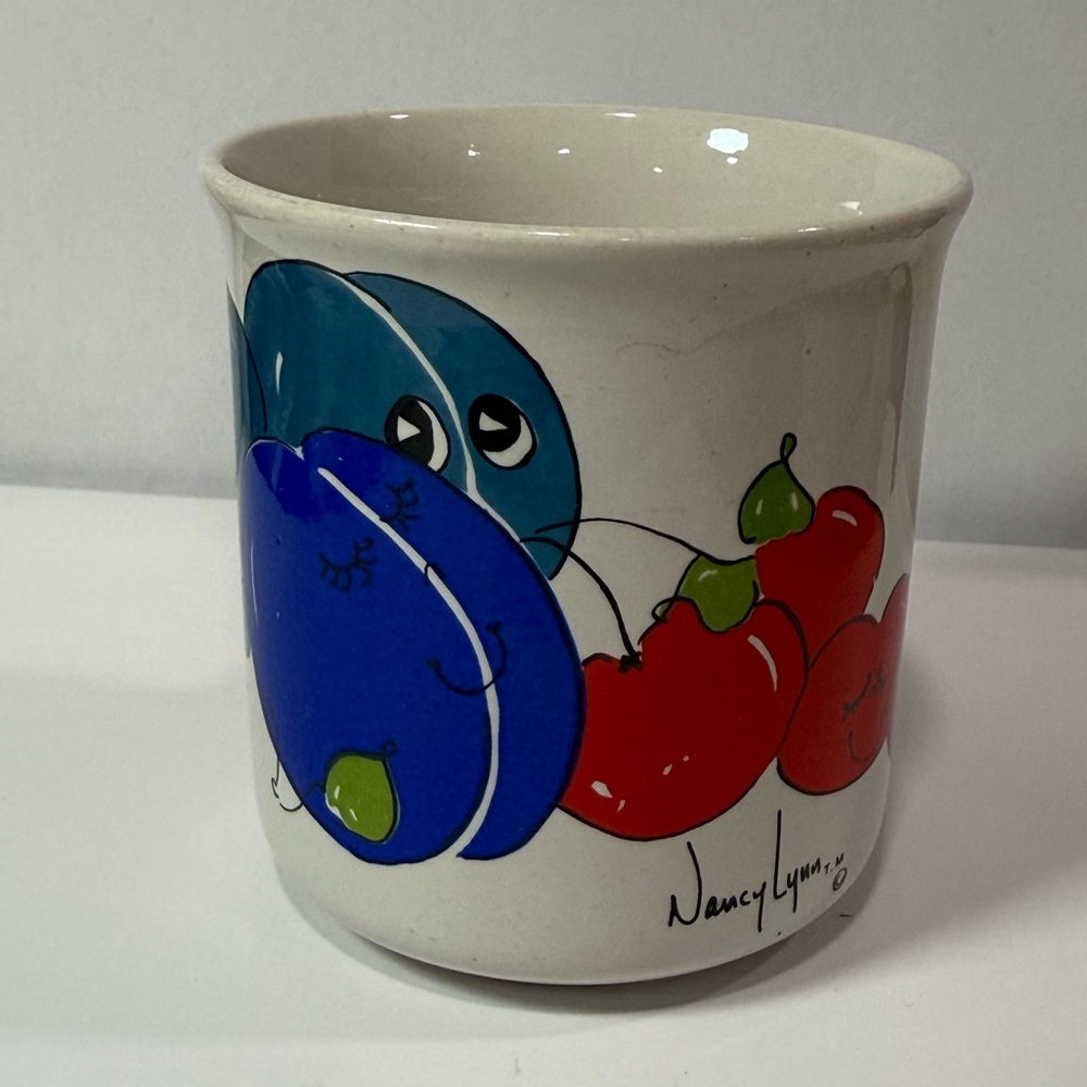 Vintage Nancy Lynn Anthropomorphic Fruit & Vegetable Mug Cherries Plum Cup